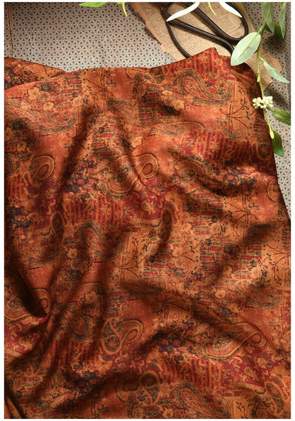 Dunhuang Pattern Cotton Sateen Fabric: Drapery, Upholstery, Costume - 55"W