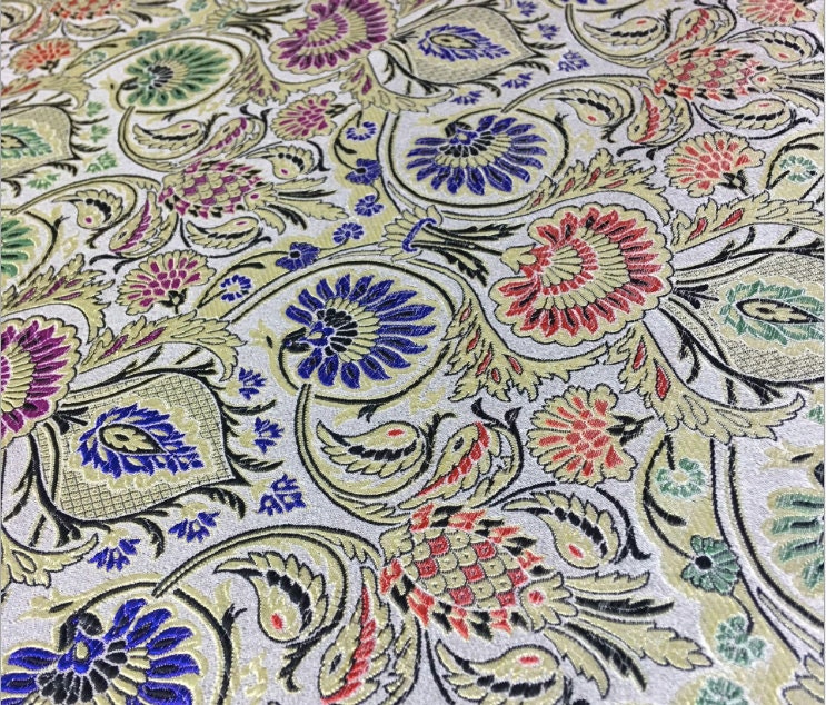 Floral Pineapple Silk Brocade Fabric - 29.5" Wide - By The Meter
