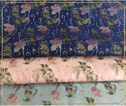 Aqua Blue Goldfish Silk Brocade Fabric: 59"W Emperor Robe, Cheongsam