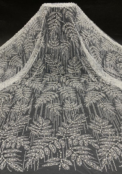 Luxury Beaded & Sequin Embroidered Fabric ��� 4/6/8mm Pearls, Bridal Material, Wedding Dress, Prom, Couture Sewing, High-End Fashi"W
