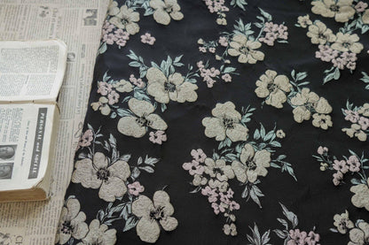 Floral Jacquard Fabric: 3D Effect Yellow Pink Flowers, 55" Wide - By The Meter