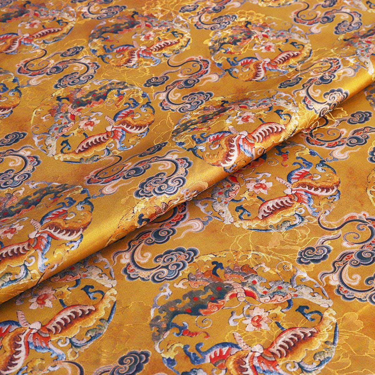 Auspicious Clouds & Butterflies Satin Fabric: 59"W Gambiered Canton Gauze