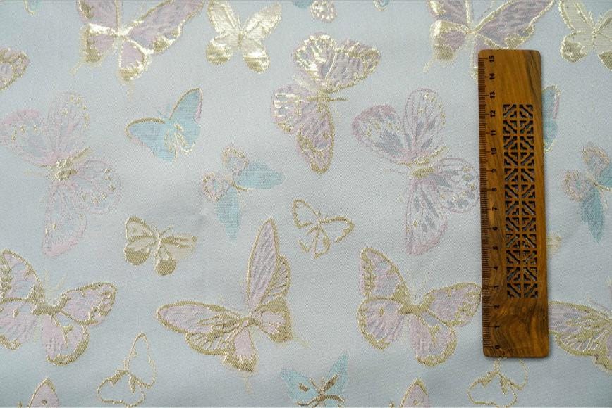 Gold Thread Butterfly Jacquard Fabric: 59" Wide, Rayon Blend
