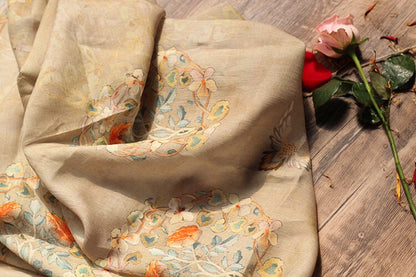 Floral Bird Ramie Fabric: 55" Wide, Soft Breathable Textile