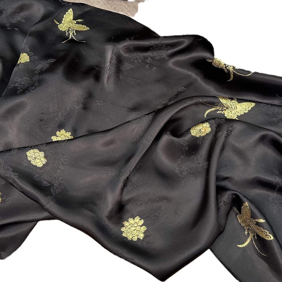 Gold Butterfly Jacquard Damask Fabric: 100% Rayon, 59" Wide