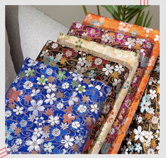 Japanese Cherry Blossom Brocade Fabric: Silk Rayon Jacquard (29.5"W)