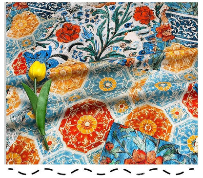 Persian Floral Cotton Fabric: Enamel Style Print, Quilting & Dressmaking, 55" Wide
