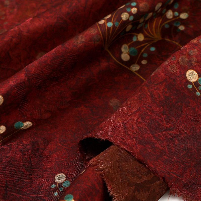 Gold Branch Printed Silk Fabric ��� Chinese Xiangyun Gauze, Dressmaking Ma