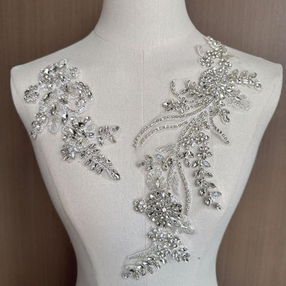 Embroidered Lace Trim with Rhinestones: Bridal Wedding Dress Applique