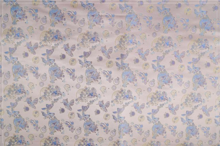 Tissu jacquard brocart à poissons rouges : style rétro, largeur 160 cm (63 po) - Vendu au mètre