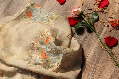 Floral Bird Ramie Fabric: 55" Wide, Soft Breathable Textile