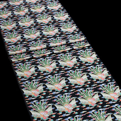 Tissu damassé jacquard Phoenix : mélange de soie et de rayonne rouge et noir