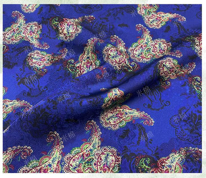 Royal Blue Brocade Xiangyun Silk Fabric, Traditional Chinese Jacquard Material for Sewing & Dressmaking - Poppylollipop