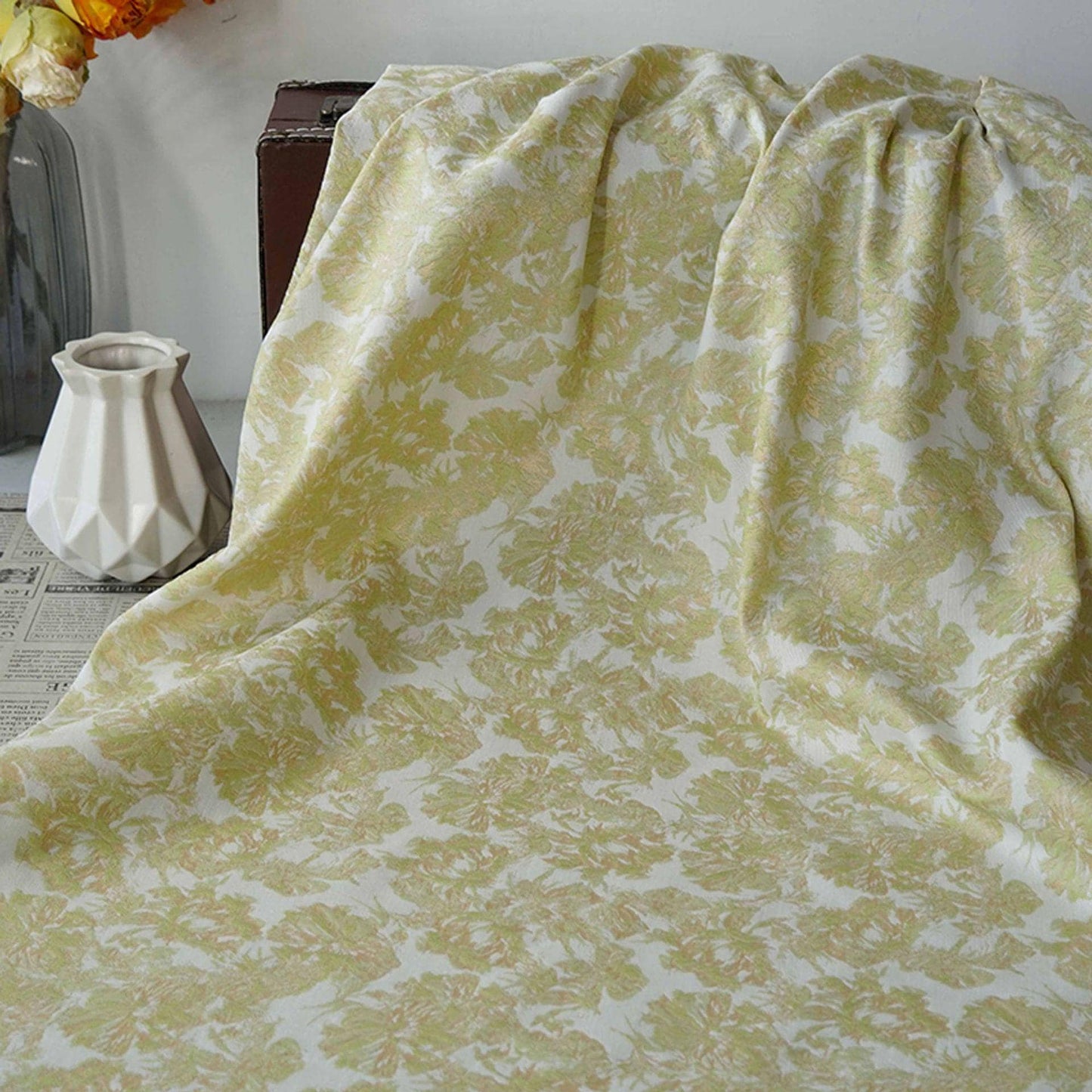 Embossed Yellow Floral Fabric ��� Abstract Woven Polyest" Wide