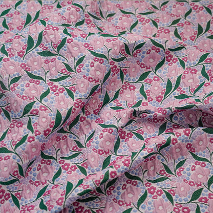 Pink Flower Jacquard Fabric: Embossed 3D Floral Design, 55" Wide