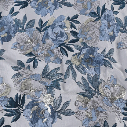 Sky Blue Jacquard Fabric with Gold Thread: Animal Print, 57" Wide