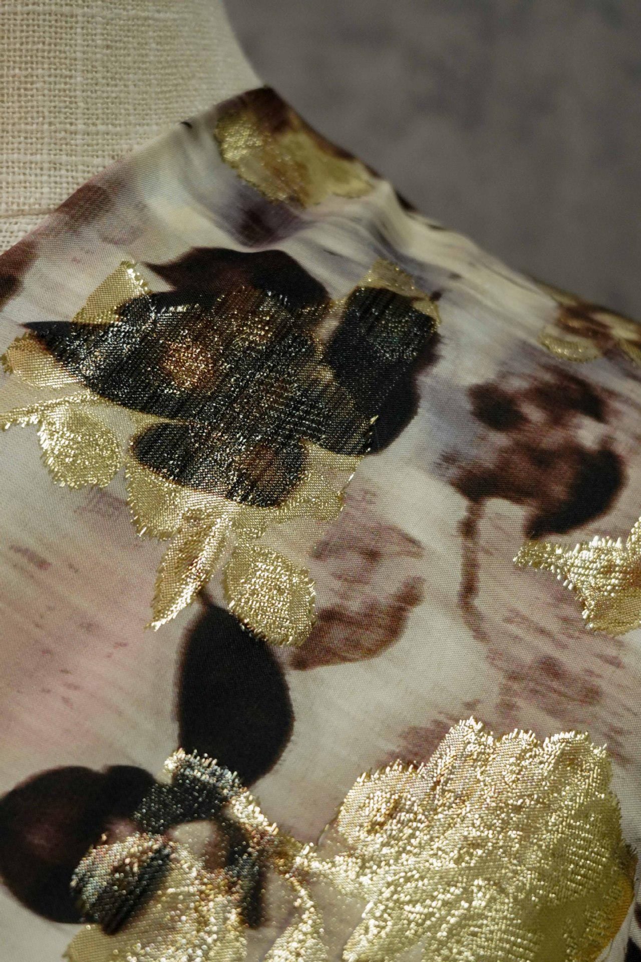 Gold Thread Jacquard Woven Cotton Fabric: 3D Embossed Texture, 53" Wide