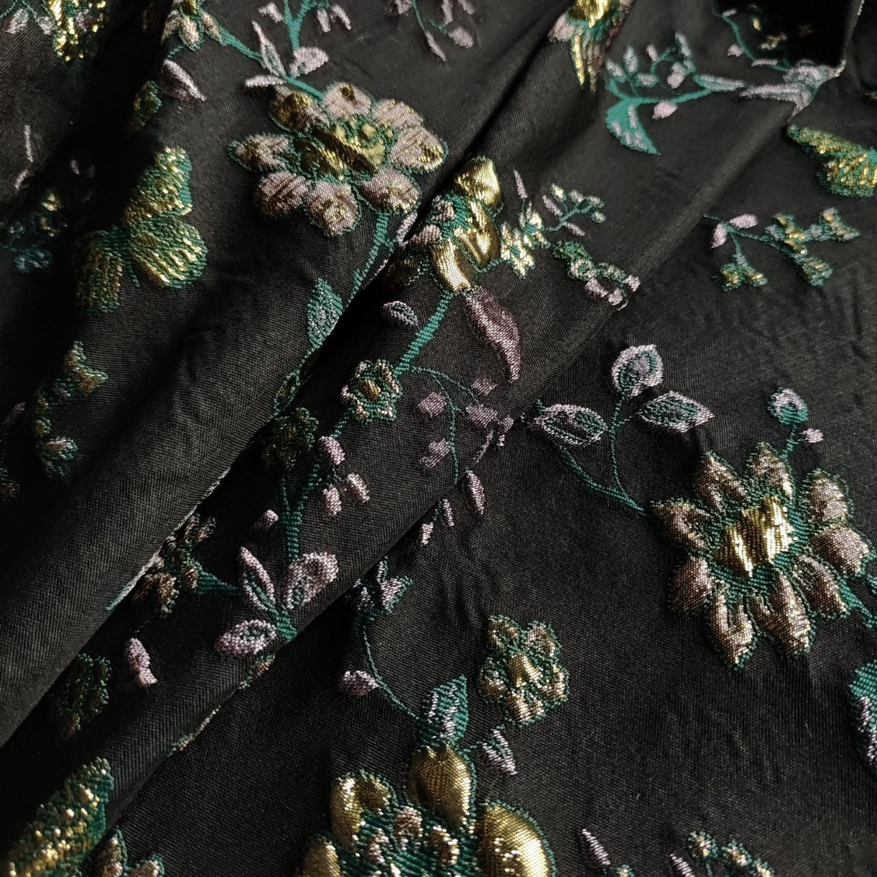 Gold Thread Jacquard Fabric: 3D Floral Butterfly Upholstery, 55"W