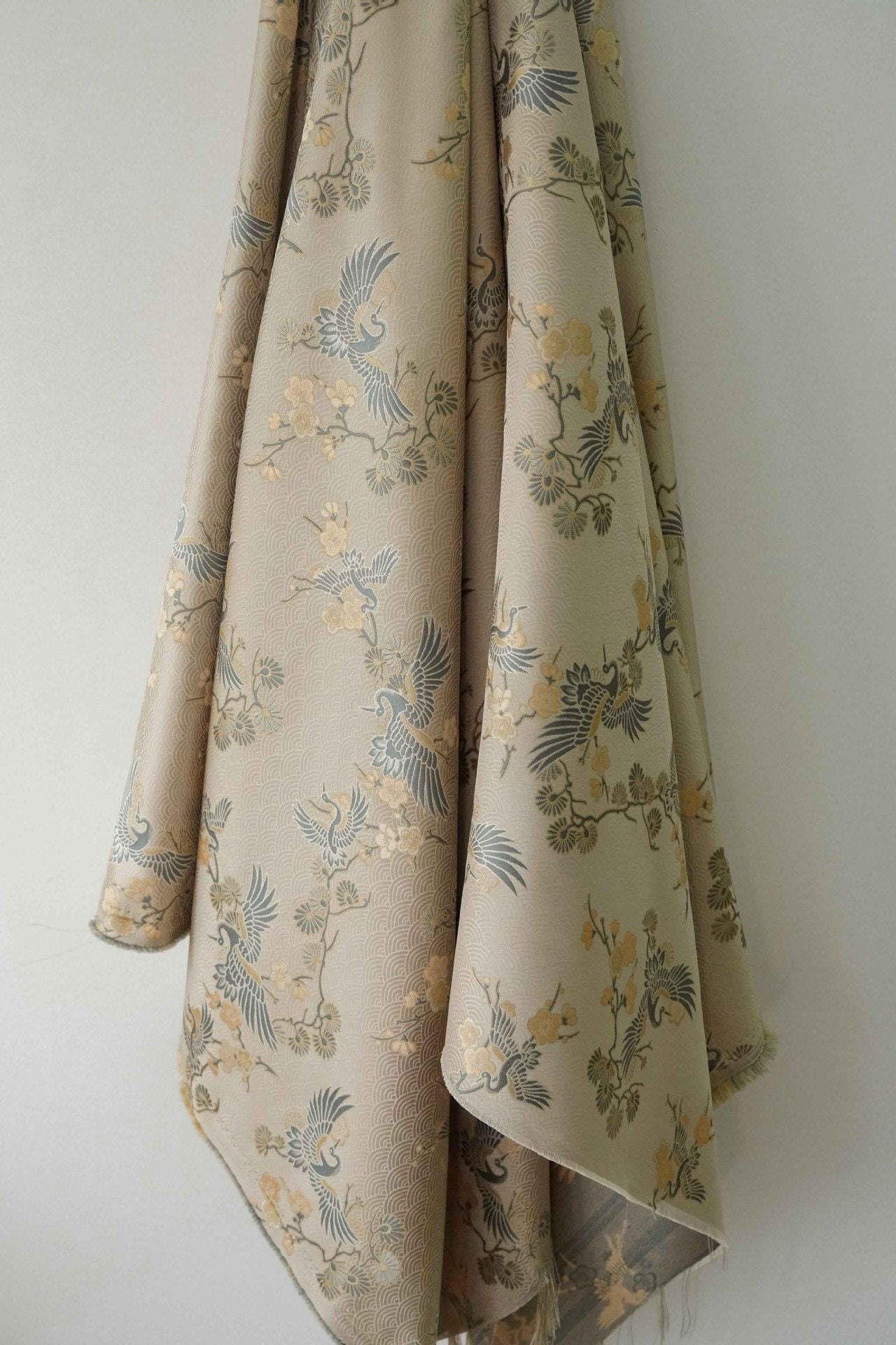 Crane Jacquard Fabric: Chinese Style Upholstery, Costume, & Sewing - 55"W