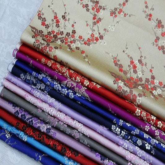 Plum Blossom Silk Brocade Fabric: Multicolored Cheongsam Qipao Material