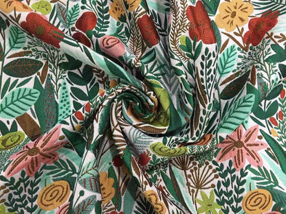 Tissu jacquard à motif floral : mélange de rayonne et de polyester teint en fil, 137 cm de large
