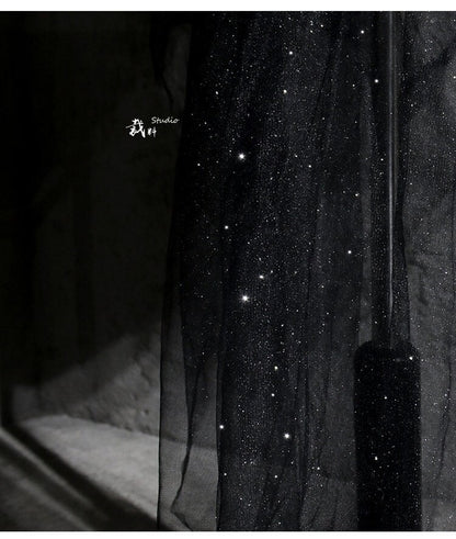 Glitter Organza Fabric, Mermaid Tears Design, Wedding Gown Mesh, Black & White