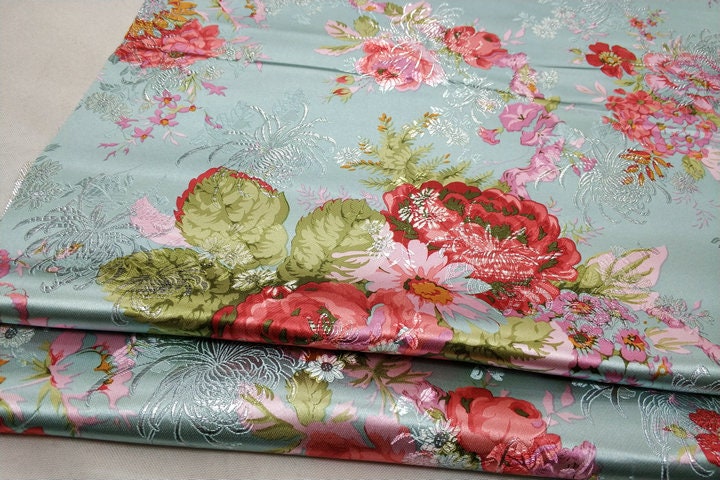 Silk Brocade Fabric: Peony Floral Design, Chinese Wedding Fabric