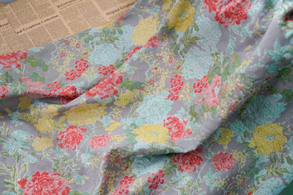 Gold Foil Peony Jacquard Fabric: Elegant Upholstery & Sewing (56"W)