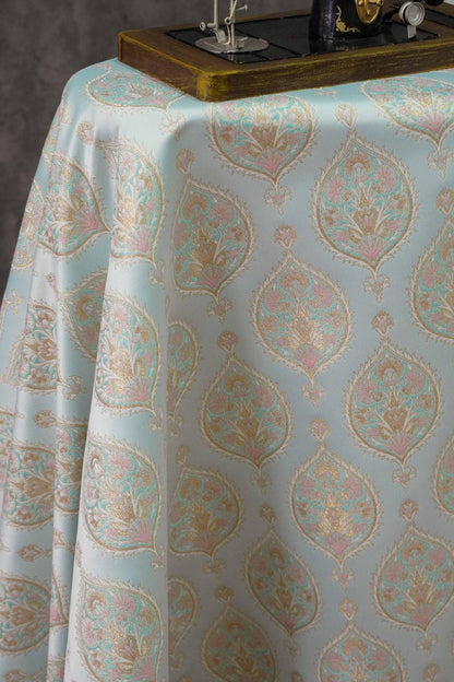 Gold Thread Jacquard Fabric: Foil Peacock Feather Upholstery, 59" Wide