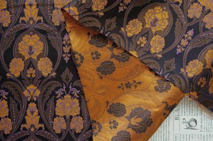 Luxury European Black Rose Scroll Jacquard Fabric ��� Elegant Brocade for Vest, Costume, Upholstery & Dress