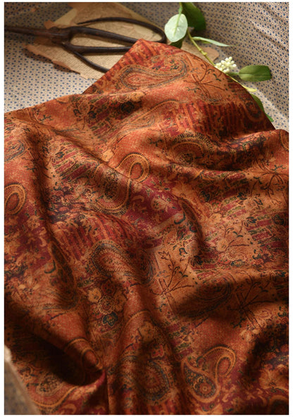 Dunhuang Pattern Cotton Sateen Fabric: Drapery, Upholstery, Costume - 55"W
