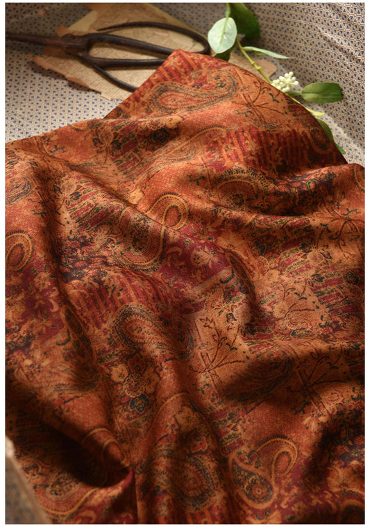 Dunhuang Pattern Cotton Sateen Fabric: Drapery, Upholstery, Costume - 55"W