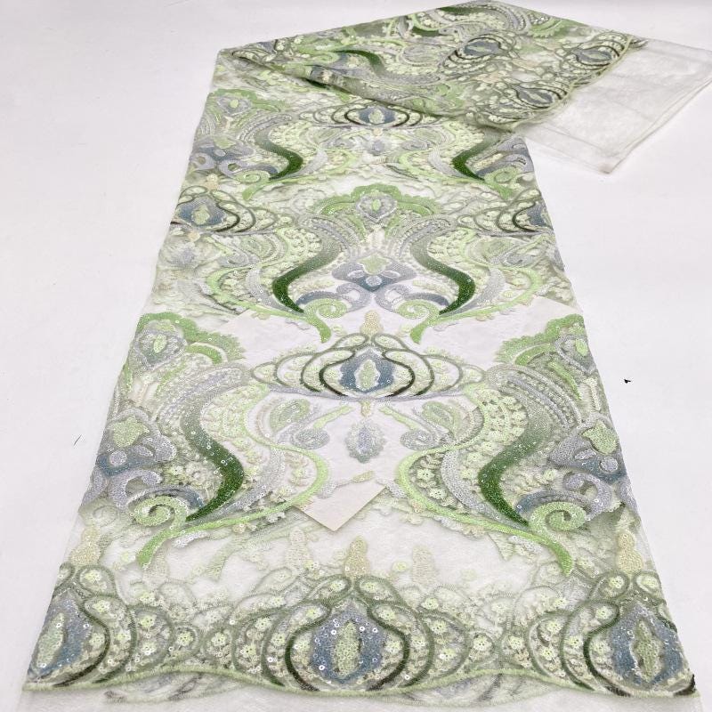 Colorful Sequin Embroidered Mesh Lace Fabric, 49"W, See-Through