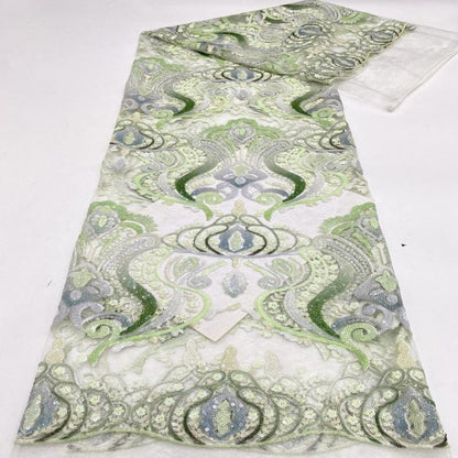 Colorful Sequin Embroidered Mesh Lace Fabric, 49"W, See-Through
