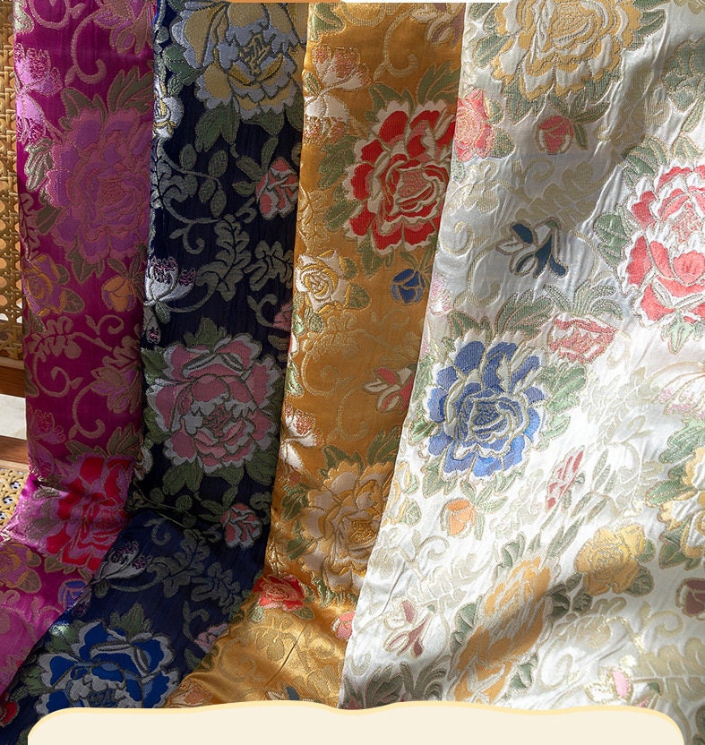 Floral Jacquard Silk Brocade Fabric: Golden Sword Tang Pattern, 59"W