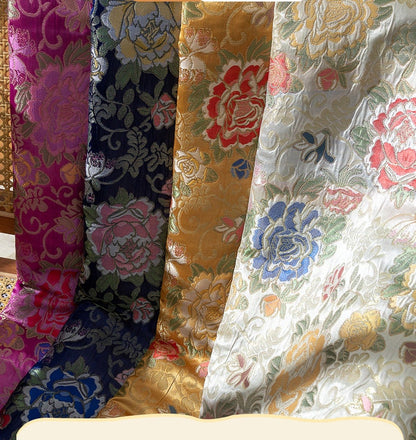Floral Jacquard Silk Brocade Fabric: Golden Sword Tang Pattern, 59"W