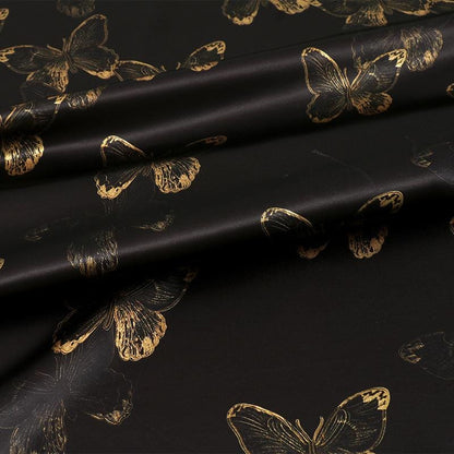 Gold Butterfly Tea Silk Satin Fabric: 59"W Digital Print, Costume & Decor