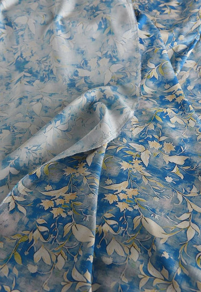 Tissu en coton à motif floral : style peinture à l’encre de Chine, 140 cm de large