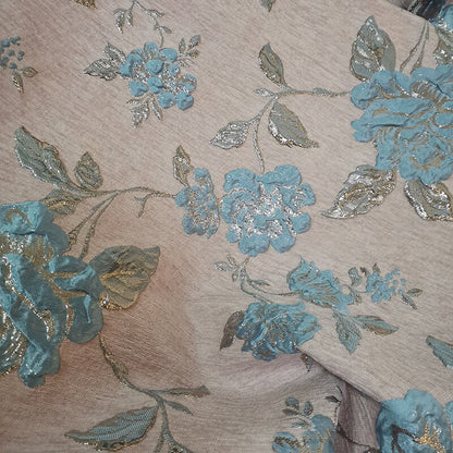 Gold Thread Jacquard Fabric: 3D Flower Design, 56" Wide