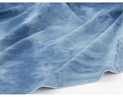 Blue Tie-Dye Denim Fabric ��� Sparkling Sequins, 100% Cott" Wide