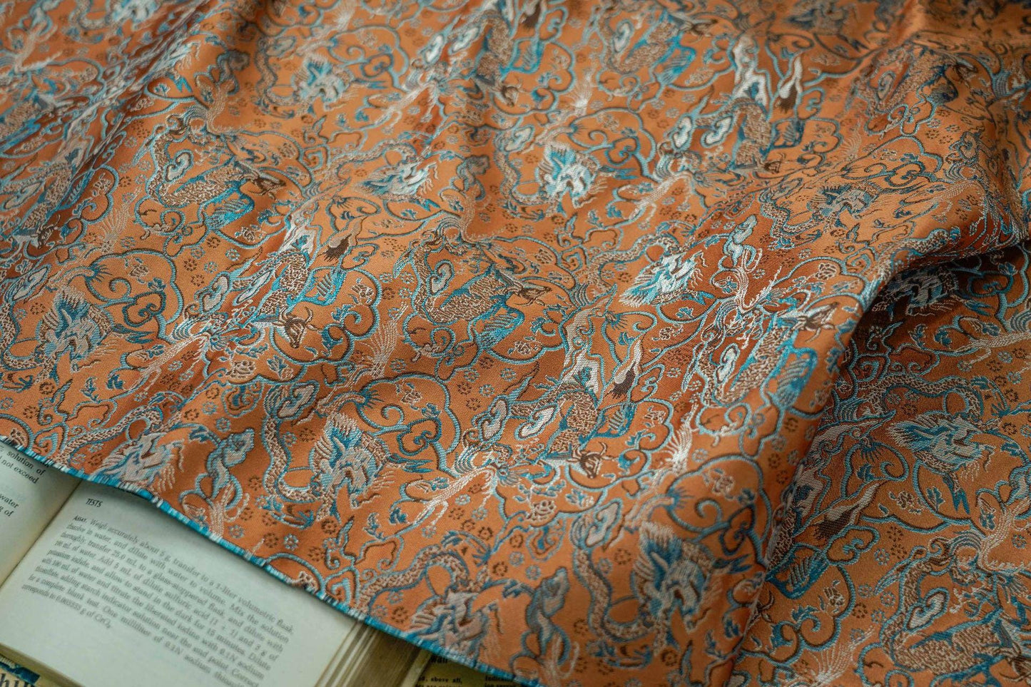 Handmade Silk Brocade Fabric: Chinese Song Dynasty Style, 59" Wide