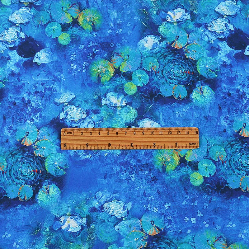 Blue Floral Silk Satin Fabric: 59"W Digital Print for Sewing & Decor