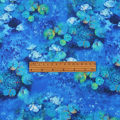 Blue Floral Silk Satin Fabric: 59"W Digital Print for Sewing & Decor