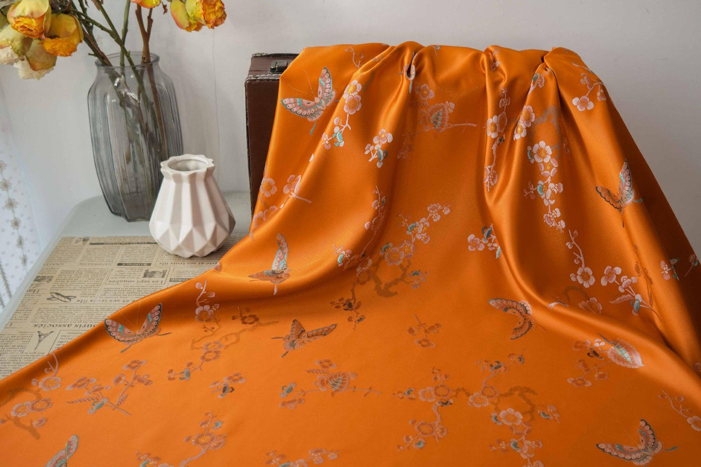 Butterfly Jacquard Brocade Fabric: Japanese Style Damask (By The Meter)