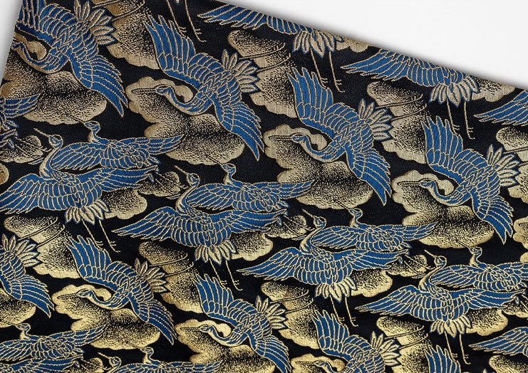 Silk Brocade Fabric: Japanese Crane Jacquard Satin, Home Decor