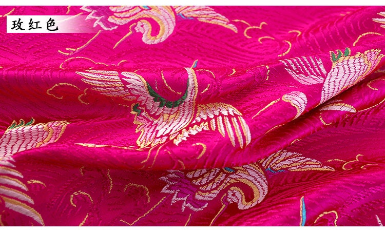 Crane Brocade Fabric: Colorful Silk Rayon Blend, Cheongsam Qipao Material