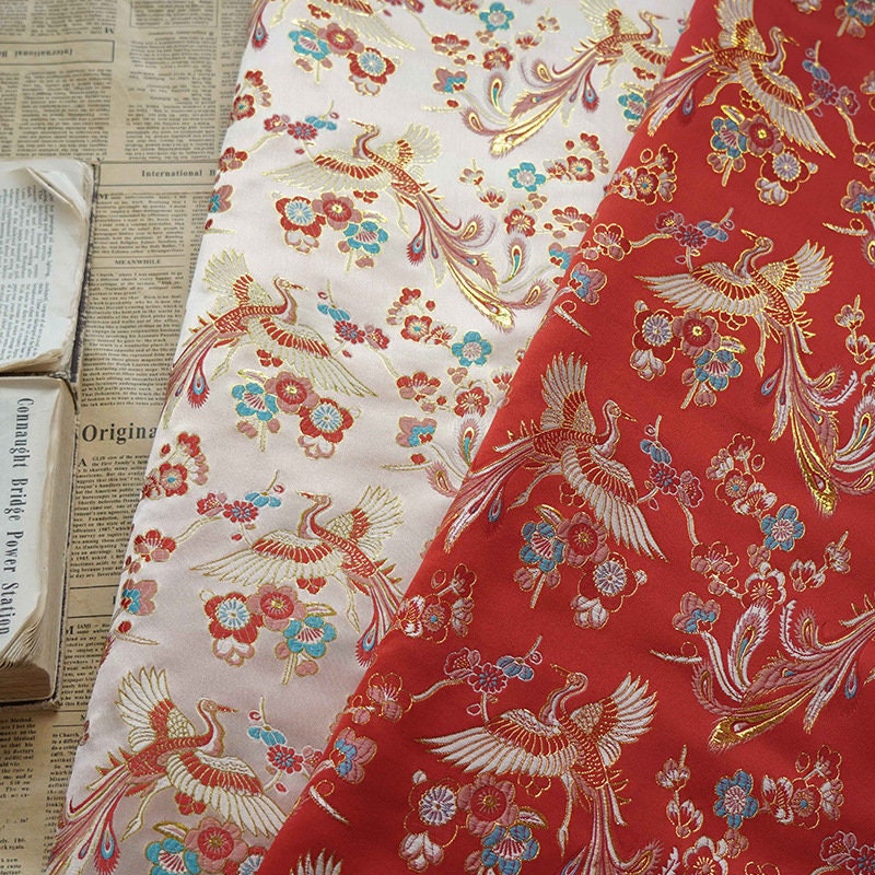 Phoenix Bird Brocade Fabric: 60"W Jacquard Satin, Home Decor Sewing Fabric