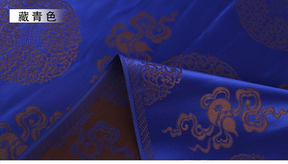 Tissu brocart bleu : Jacquard de rayonne de style sino-mongol (largeur : 75 cm)