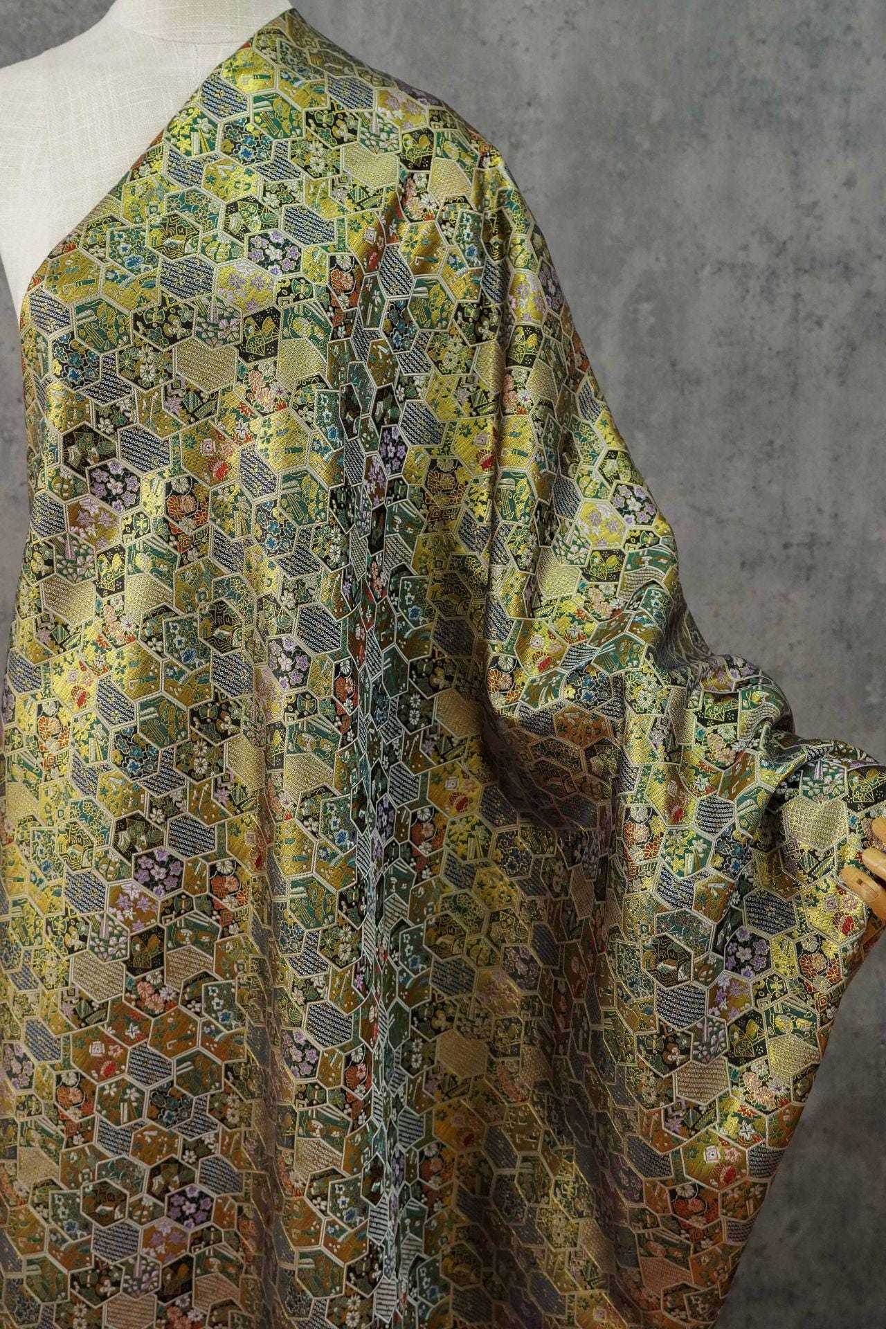 Gold Brocade Jacquard Fabric: Tortoise Shell Pattern, Luxury Upholstery