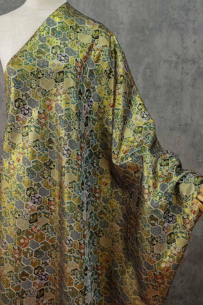 Gold Brocade Jacquard Fabric: Tortoise Shell Pattern, Luxury Upholstery